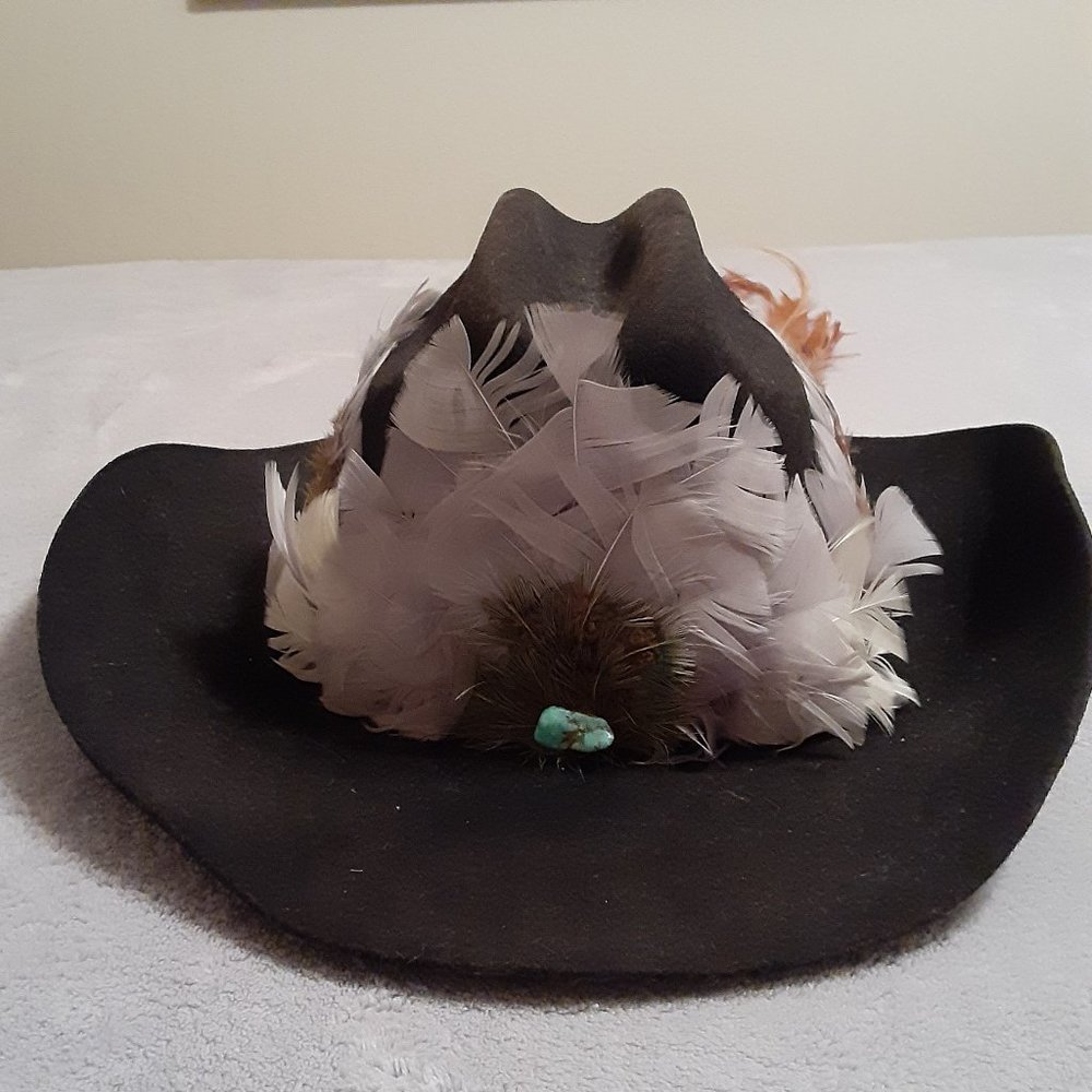 Authentic Cowboy Hat & Band: Texas MHT * Turquoise & Feather * 3X Beaver Blend